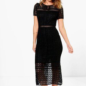 NEW BLACK CROCHET MIDI DRESS